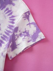 Nick 90s | SHEIN Young Girl Cute Cartoon Figure Graphic Purple Tie-Dye Heart Print Round Neck Loose Knit Short Sleeve T-Shirt - Multicolor - View 8