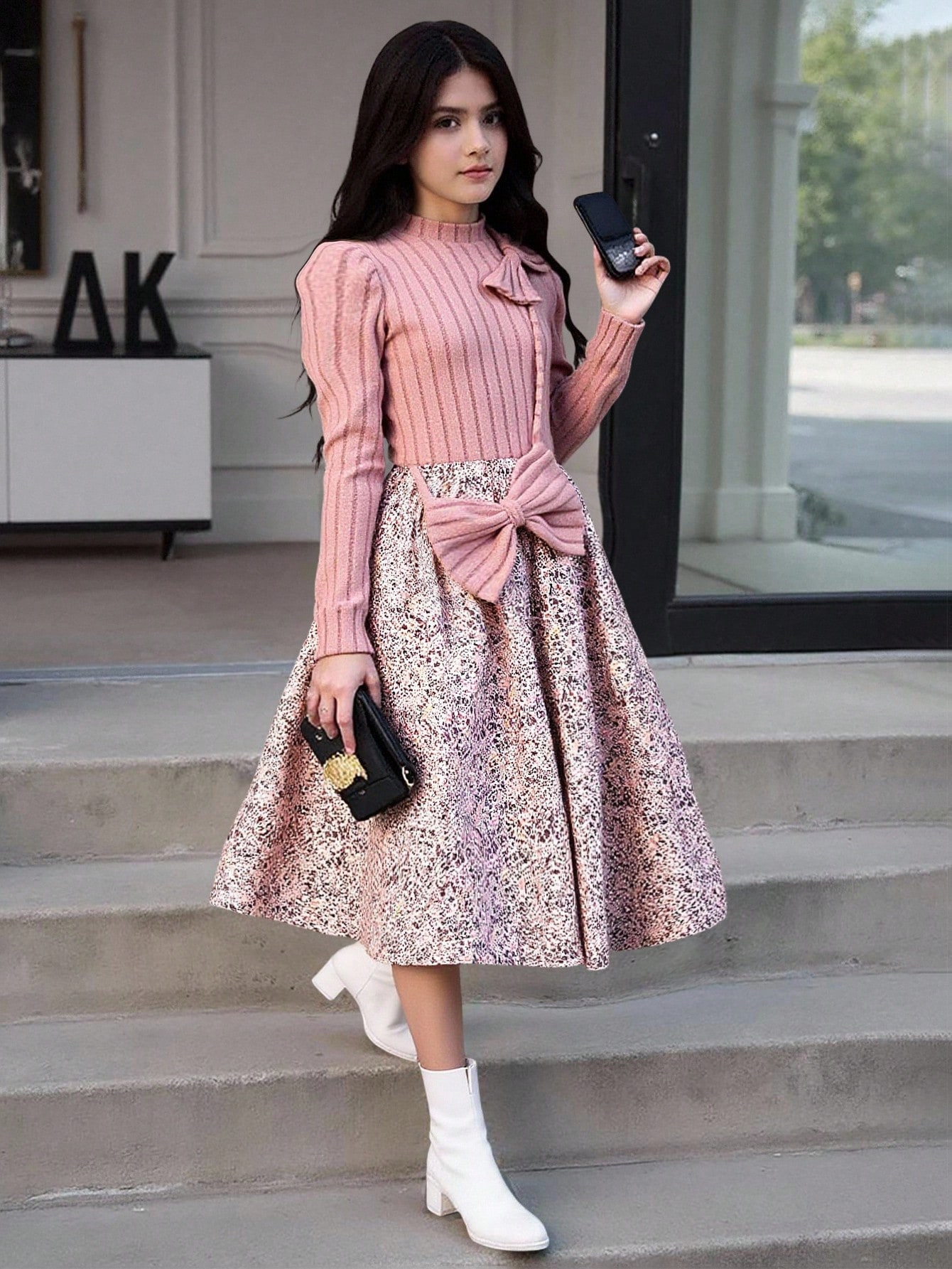 فستان مزين بفراشة الزهور والرقع للفتيات المراهقات