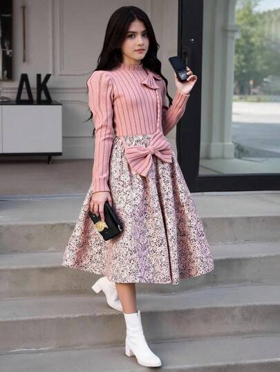 فستان مزين بفراشة الزهور والرقع للفتيات المراهقات