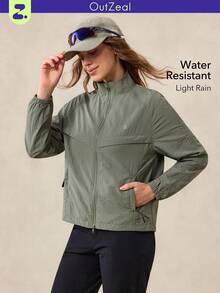 OutZeal Women Water-Resistant Stand Collar Zip Pocket Outdoor Jacket Hiking Camping