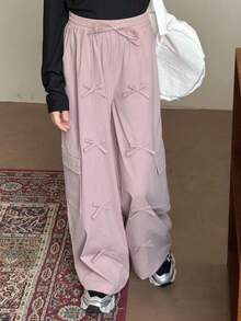 Hapijoa Tween Girls' Casual Bowknot Cargo Pants - Pink - View 7