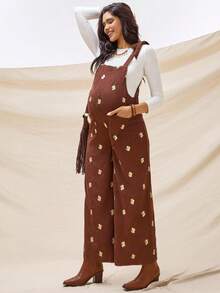 Boho Mama 孕妇全印花休闲无袖连体裤，带口袋 - 棕色 - 查看 2