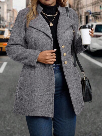 EMERY ROSE Plus Size Women Autumn/Winter Single Breasted Long Sleeve Long Casual Jacket Fall Cloth For Women