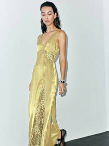 Lumivelle Vestido con tirantes finos, encaje y parches, con nudo en la espalda, vestido de verano para la universidad - Amarillo - Ver 5