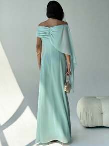 Aloruh New Off Shoulder Boat Neck Asymmetric Ruffle Fitted Dress, Elegant Birthday Party Cocktail Dress, Long Maxi Green Mermaid Hem Gown,Fall Dresses For Women,Prom Dress,Fall Wedding Guest Dress