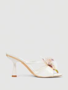 SheIn MOD Sandalias de tacón alto con puntera cuadrada y estampado floral para uso diario - Blanco - Ver 1