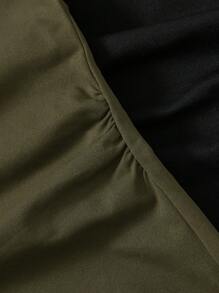 SHEIN BASICS 2件套休闲纯色针织圆领短袖迷你连衣裙（女士） - 軍綠色 - 查看 8