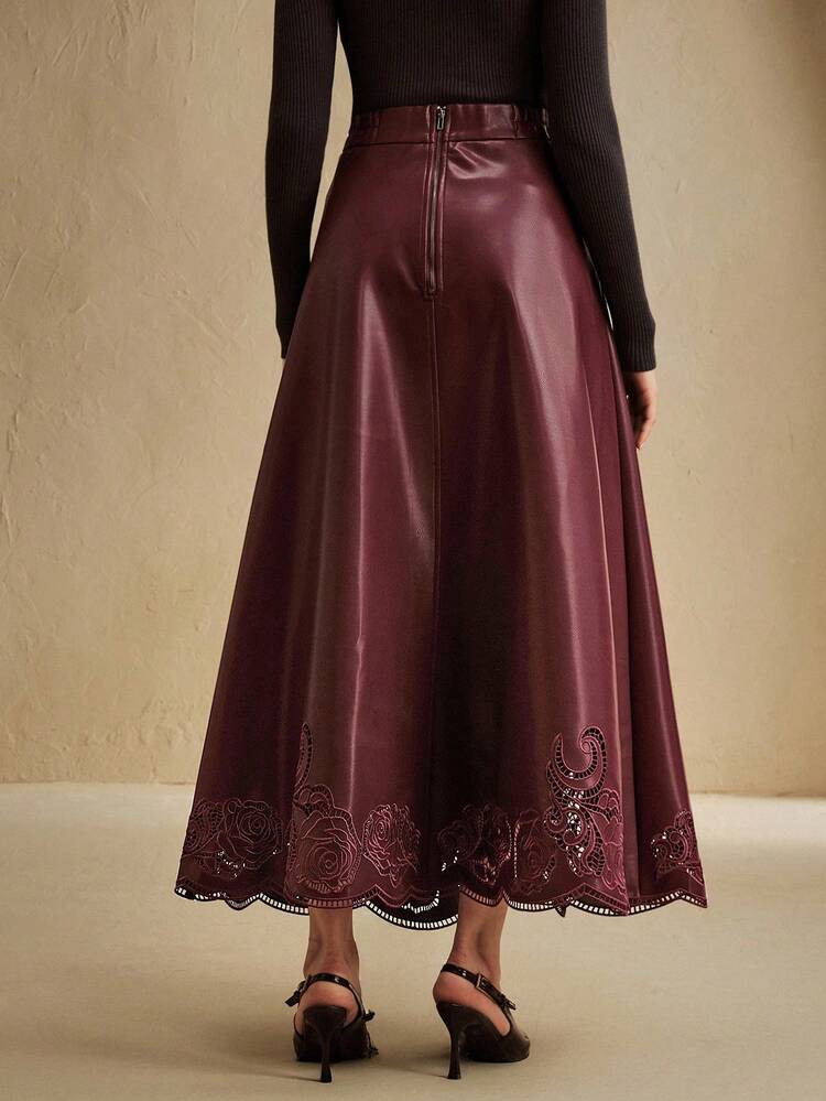 Anewsta Elaire Women's Elegant Embroidered Flared Skirt, A-Line Skirt, Street Style Skirt, Autumn/Winter