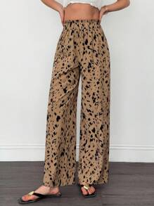 SHEIN Tall Women's Contrast Color Elastic Waist Loose Straight Leg Casual Pants, Versatile For Summer