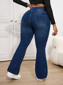 Firerie Plus Size Sexy Tight Stretchy Denim Flared Jeans, Blue, Fall Women Clothes - Blue - View 2