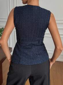 Livesso Áo ba lỗ không tay cổ tròn ôm sát mùa hè dành cho nữ - Màu xanh hải quân - Xem 2