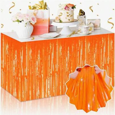 1Pc 29.52*108.27Inches  Maka Orange Rainsilk Curtain Table Skirt Wedding Birthday Festival Party Dessert Table Decoration Birthday Decoration