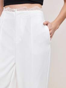 BizChic 2025 Herbst/Winter Neue Weiße Spitze Taillenbund Patchwork Seitentaschen Schlitzausschnitt Weite Hose, vielseitig & elegant für Arbeitsplatz, Geschäft, Lässig, Büro, Date, Party, Reise, Romantik, Musikfestival, Vintage, Koreanischer Stil, Flughafen, Hochzeitsgast, Geburtstag, Halloween, Weihnachten - Weiss - Übersicht 6