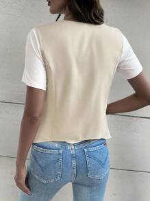 Leighera Button Front Vest Jacket Without Tee - Apricot - View 2