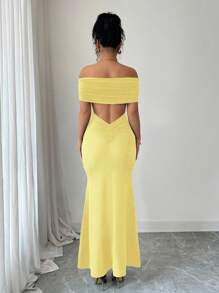 Rafferiza New Off Shoulder Backless Maxi Dress, Fitted Mermaid Silhouette Summer Dress Clothes For University - Yellow - View 2