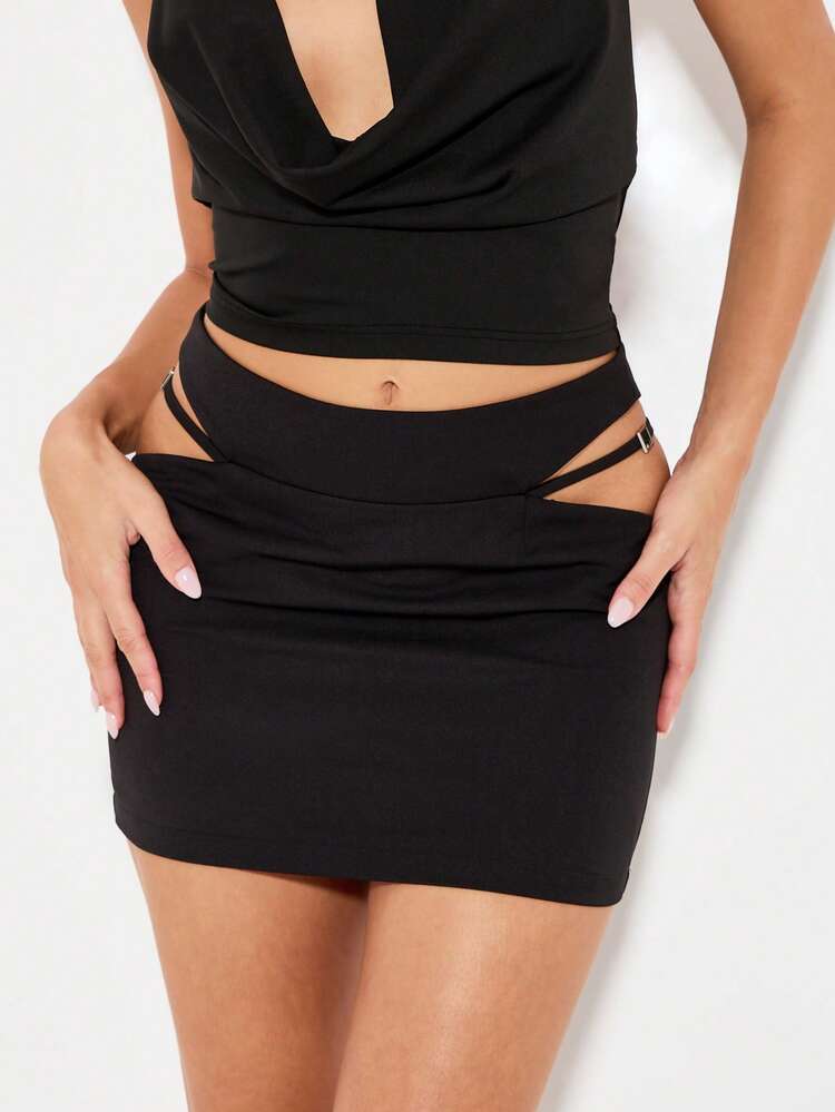 KIZN High Waist Cut Out Mini Pencil Skirt