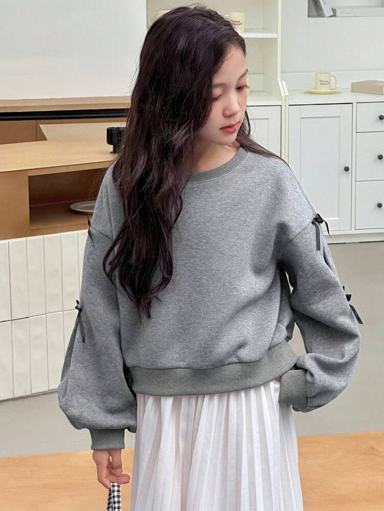 Tween Girls Crew Neck Thermal Lined Sweatshirt, Fall