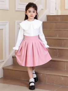 SHEIN 年轻女孩休闲白色纹理长袖衬衫 - 白色 - 查看 4