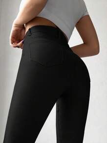 SHEIN Cottnline Jeans Entallados De Talle Alto - Negro - Ver 4