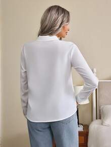 Louniche Patch Pocket Button Front Solid Shirt,Ladies Elegant Button,Pocket Long Sleeve Collar Regular Fit Regular White Regular Sleeve Shirt Women Blouses,Spring/Fall ,Professional/Business Attire/Workwear,Long Sleeve Tops