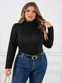 SHEIN CURVE+ 女式黑色长袖保暖内衬保暖T恤，加大码，秋冬