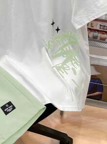 SHEIN 青少年男孩休闲标语印花短袖T恤和短裤套装 - 薄荷綠 - 查看 6