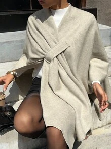 SHEIN EZwear Women's New Autumn/Winter Cape Poncho Jacket - Khaki - View 3