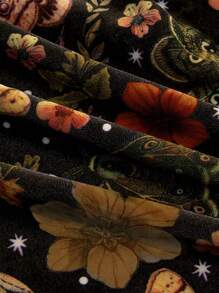 ROMWE Fairycore 大码女式蕾丝装饰天鹅绒松紧腰短裤，可内穿 - 黃色 - 查看 4