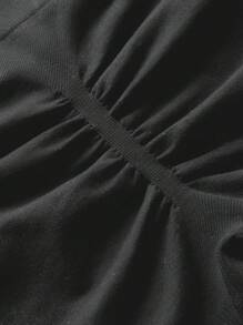 SHEIN BASICS 休闲运动纯色无缝针织短裤 - 深灰色 - 查看 3