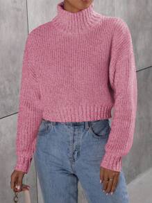 EMERY ROSE Áo len nữ màu hồng cổ cao, vai rớt, tay dài, dáng rộng, thích hợp mặc mùa thu đông. - Màu Hồng Tươi - Xem 5