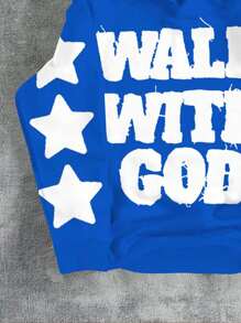 SHEIN Bolty Christian Blue Sweatshirt For Tween Boys With Long Sleeves And Bold Walk With God Design God Sweatshirt Walk With God Sweatshirt Christian Sweatshirt Star Sweatshirt,In Fall/Winter - Blue - View 5