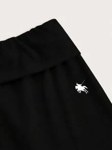 SHEIN EZwear 2 件女士休闲简约高腰喇叭直筒裤，带小马图案，黑白，适合夏季 - 彩色 - 查看 8