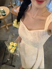 Livesso 女式纯色提花面料A字腰优雅度假夏装