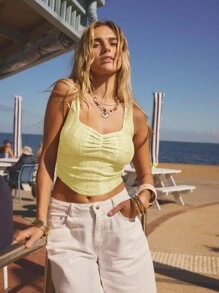 Aralina Women's Floral Jacquard Ruched Sweetheart Neck Fitted Fashion Camisole