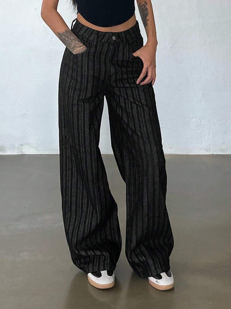 Women's Striped Loose Straight-Leg Casual Jeans