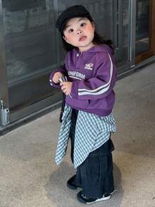 DAZY Toddler Girls' Spring/Autumn Hooded Artistic Letter Print Long Sleeve Sweatshirt, Korean Style - Purple - View 5