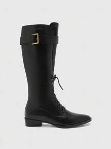 CUCCOO BIZCHIC 女士平底通勤时尚过膝靴 - 黑色 - 查看 2