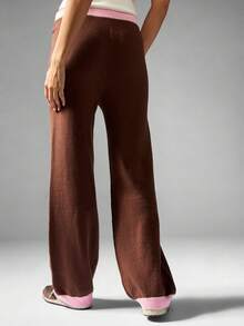 MISSGUIDED Pantalones palazzo de pierna ancha de punto acanalado, ropa de estar en casa retro de cintura alta, pantalones casuales elásticos cómodos y acogedores para otoño e invierno - Multicolor - Ver 2