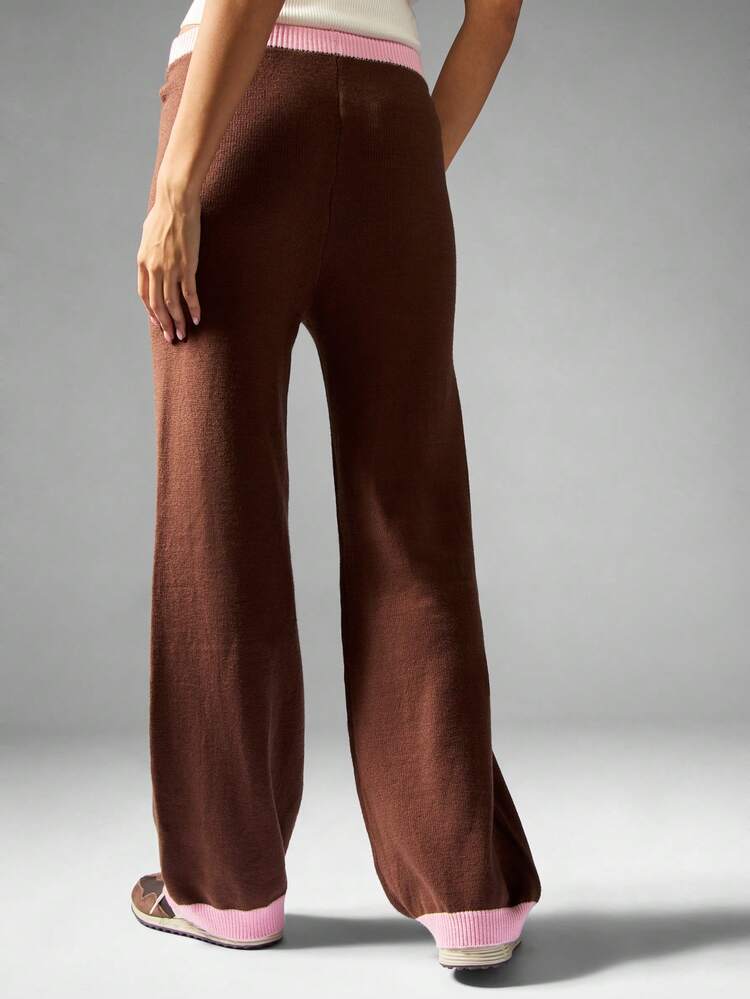 MISSGUIDED Ribbed Knit Wide Leg Palazzo Pants Retro Lounge Wear High Waist Stretch Casual Trousers Fall Winter Bottoms Cozy Comfy