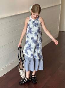 Hapijoa Tween Girls Floral Print Sleeveless Dress