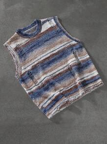 PAVTROS Áo vest dệt kim sọc tương phản màu sắc Manfinity Streetrush dành cho nam, thích hợp cho mùa hè và trở lại trường học. - Nhiều màu - Xem 1