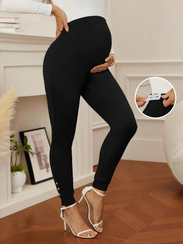 SHEIN Casual Comfortable Side Button Decor Length Maternity Leggings