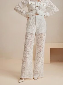 Anewsta Bộ quần áo blazer dài tay và váy ren khoét sâu thanh lịch dành cho nữ, Xuân/Hè - trắng - Xem 7