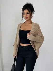 Elenzga 女式卡其色休闲套头开衫，复古街头风格，适合节日、独立日、音乐会、办公室、约会、职业装，蝙蝠翼廓形，中长款，优雅百搭的针织毛衣，秋冬 - 卡其色 - 查看 6