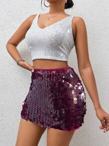 BamGleam Sequin Mini Bodycon Skirt For New Year Holiday Party Clothes - Burgundy - View 4