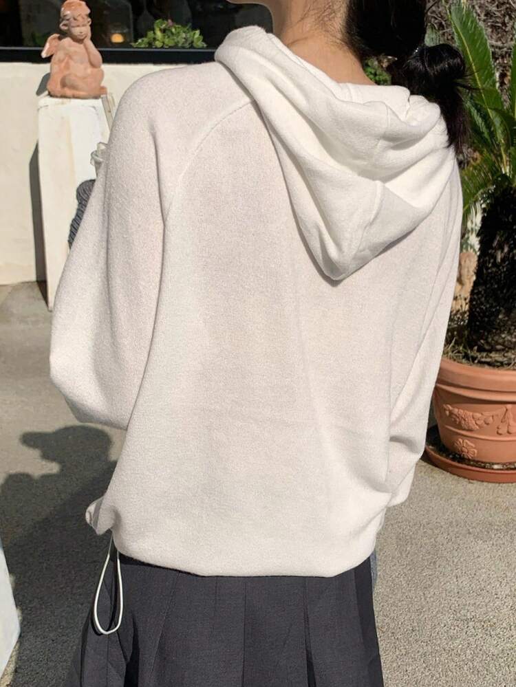 Hollow Out Hooded Off Shoulder Long Sleeve Thin Unique Design Loose Top