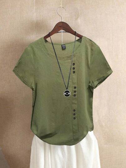 Chiquease 純色鈕扣裝飾襯衫