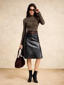 House of One Glittery Knit Draped Neck Long Sleeves Fitted Top Women Casual Autumn Winter