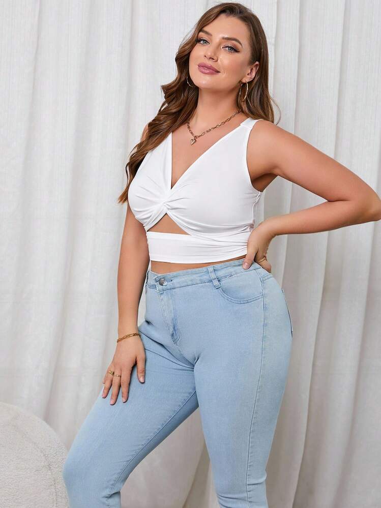 Firerie Talla grande Top tank girante delantero con abertura - Blanco - Añade 5