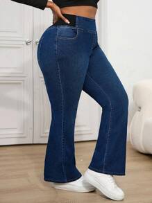 Firerie Plus Size Sexy Tight Stretchy Denim Flared Jeans, Blue, Fall Women Clothes - Blue - View 5